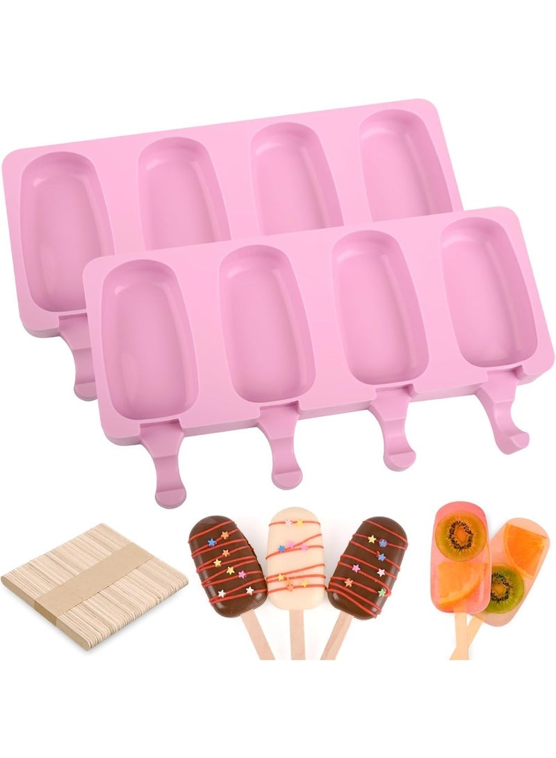 ChicAbode Popsicle Silicone Molds Set, 2 Pcs Ice Pop Molds, with Wooden Sticks, Cakesicles Mould, Oval Popsicle Mold, Bpa Free Homemade Cake Pop Mold, for Cake Pop, Ice Pop, Cakesicles, Pink - Image 1